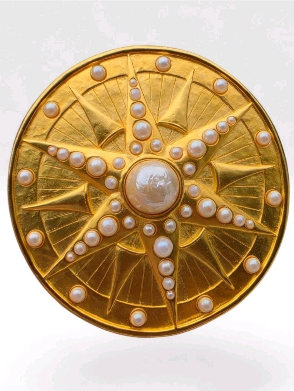 Vintage Karl Lagerfeld Sundial Compass Rose Celestial Brooch Statement Signed